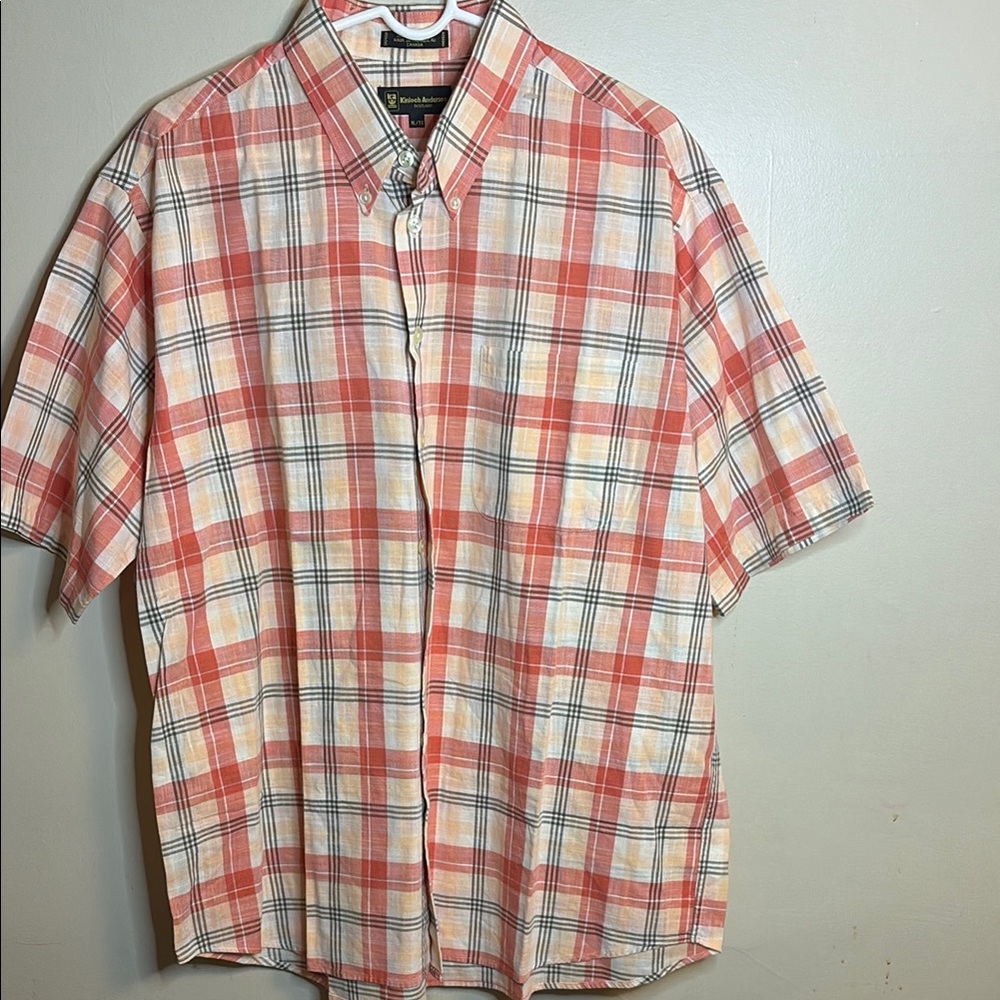 Casual Orange and White Plaid Button Down Shirt